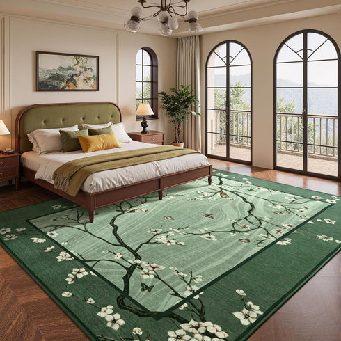 4x6 Area Rug for Living Room, Oriental Floral Birds Washable Rugs for Bedroom, Soft Low Pile Non Slip Carpet for Dining