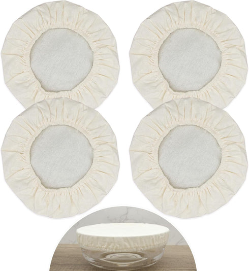 4 Pack Organic Reusable Cloth Sourdough Bowl Cover, Fits 5 -8.5 Diameter Bowls & Jars - Unbleached for Fermentation