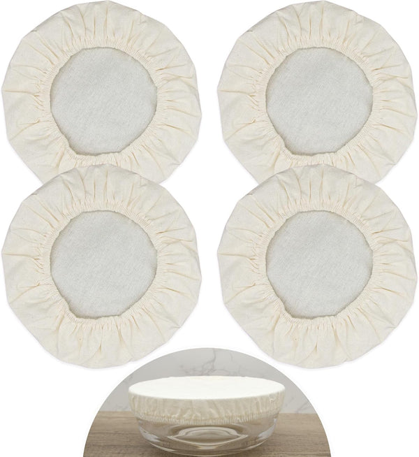 4 Pack Organic Reusable Cloth Sourdough Bowl Cover, Fits 5 -8.5 Diameter Bowls & Jars - Unbleached for Fermentation