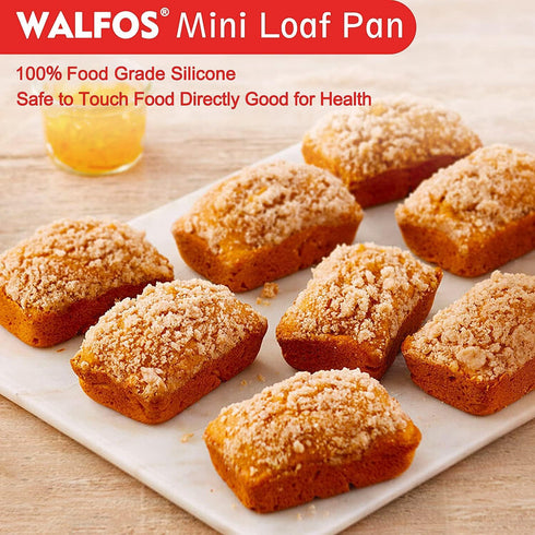 Walfos Non-Stick Silicone Mini Loaf Pans - 9 Cavities Baking Mold for Mini Loaf, Cake, Bread, Set of 2