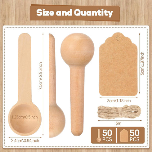 50 Sets 3 Inch Baderke Mini Wooden Spoons Small Wooden Spoons Disposable Small Spoons for Spice Jars Wood Spoons