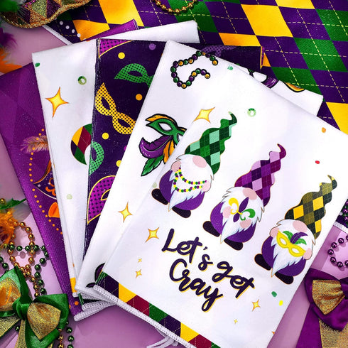 6 FuWeave Pcs Mardi Gras Kitchen Towels Carnival Mask Farmhouse Hand Dish Towels De Lis Iris Drying Tea Cloth