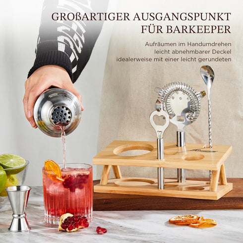 Set 6-Piece Set KITESSENSU Cocktail Shaker Bartender Kit, Silver Bar with Stand, Bar kit with Essential Bar Accessory