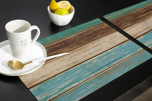 Vandarllin Placemats Set of 6, Retro Rustic Wood Texture, Washable Polyester Stain Resistant Table Mats for Dining