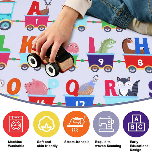 5x7Ft, 5'x7') HiiARug Playroom Rug, Train and Road Kids Play Mat Non-Slip ABC Rug Educational Washable Rugs