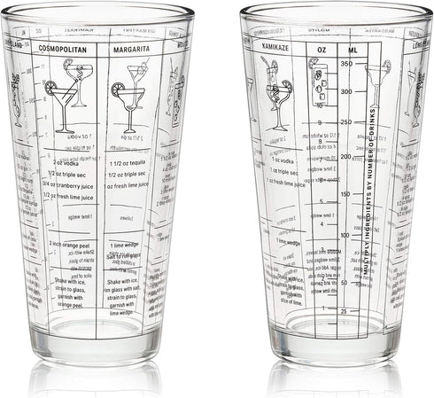 True Glass Cocktail Shaker, 13.5 oz with 7 Classic Recipes and Measurements for Home Bar Accessories