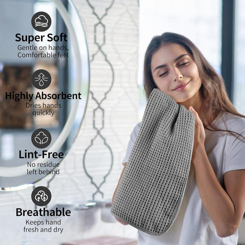 MICROFI 4 430 ber Waffle Hand Towels, Pieces, Soft, Absorbent, Fast Drying, Lint Free GSM (Gray)