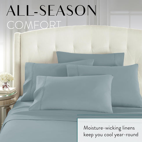 Danjor Linens Full Size Sheets Set - 6 Piece Set, Deep Pockets, Soft Bed Sheets, Spa Blue, Machine Washable