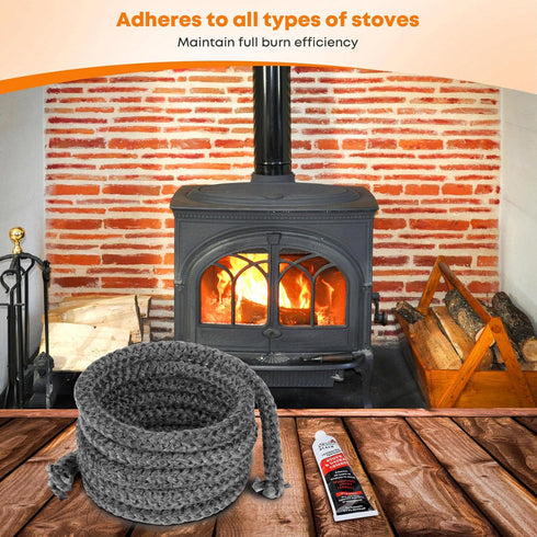 Stanbroil 1/2" x 84" Wood Stove Gasket - Graphite Impregnated Fiberglass Rope Seal and High-Temperature Cement Gasket