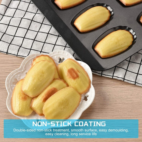 2 Pack Madeleine Pan, Heavy Duty Nonstick 12-Cavity Spherical Scallop Bakeware for Oven Baking