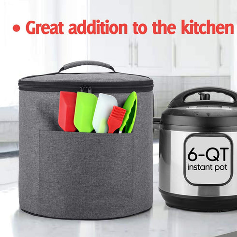 Luxja Gray Dust Cover with Zipper Closure for 6 Quart Instant Pot, Enclosed Bottom, Medium with Accessories Pockets