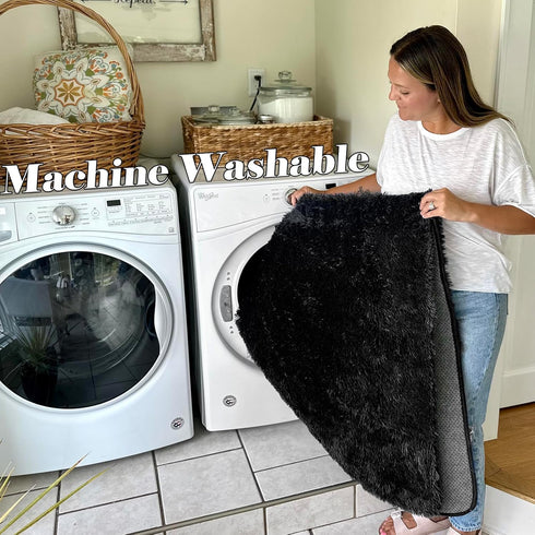 Black Machine Washable 3x5 Rug for Bedroom, Fluffy Non Slip Plush Small Shaggy Floor Carpet