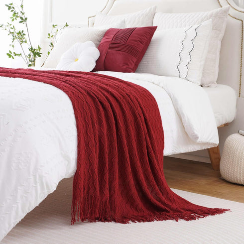 BATTILO HOME Christmas Red Throw Blanket, Textured Soft Burgundy Decorative Knitted Blanket, 50"x60"