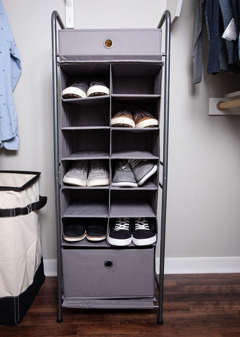 BIRDROCK HOME 12 Cubby Vertical Shoe Rack Organizer - Sturdy Metal Frame for Small Space Bedroom & Closet