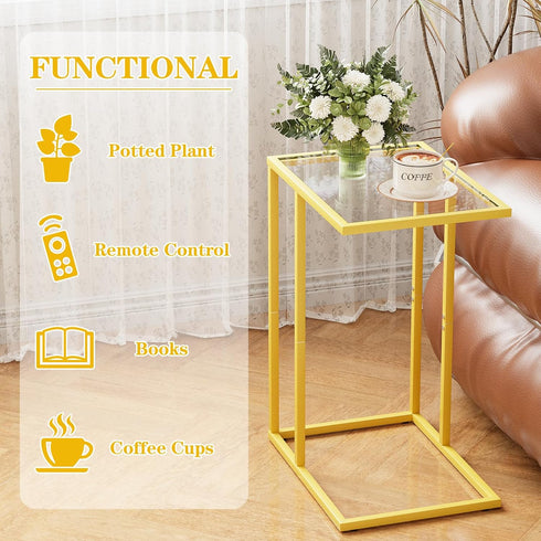 Easy Paws C Table Side End Table, Small C Shaped Table for Sofa,Glass Couch Sofa Tray Snack Table for Living Room