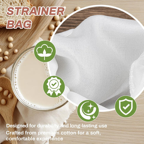 RAINFLOW 3 Fine Mesh Strainer Bags - Reusable Cheese Cloth Bags with Stainless Steel Handle for Straining, Coffee