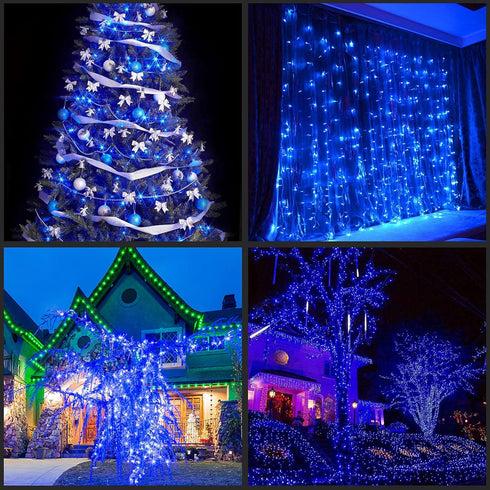 YULETIME 200 Blue LED Christmas Lights with White Wire, Pack of 2 Strands, 33 Feet 100 Lights
