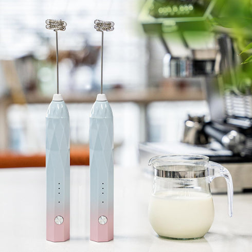 Rechargeable Milk Frother Handheld Electric Whisk Mixer with 2 Stainless Whisks, 3 Speed Adjustable Foam Maker for