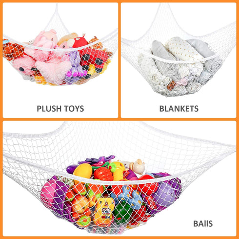 Jumbo Toy Hammock, Stuffed Animals and Toy Storage Hammock Net 70" Wall Sling Corner Extra Large Kids Mesh Toy Net