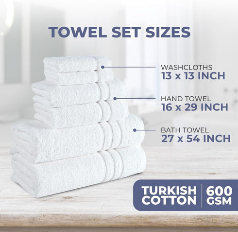 6 Set 2 2 2 Hawmam Linen White Piece Bath Towels for Bathroom Original Turkish Cotton Soft, Absorbent and Premium Bath