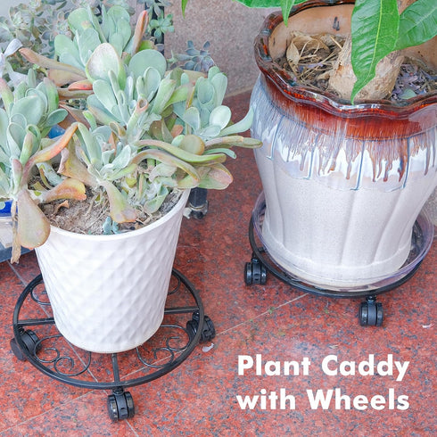 lucpur 3 Pack 12 Inch Plant Caddy with Wheels, Metal Plant Stand with Wheels Heavy Duty Wrought Iron Rolling Plant