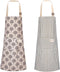 Syhood 2 Pack Aprons with 2 Pockets for Women Men, Soft Linen Adjustable Bib Kitchen Cooking Apron (Brown Stripes Style)