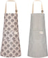 Syhood 2 Pack Aprons with 2 Pockets for Women Men, Soft Linen Adjustable Bib Kitchen Cooking Apron (Brown Stripes Style)
