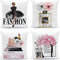 Set of 4 Pink Throw Pillow Covers 18x18 – Cute Decorative Pillow Covers with Pink Flower, Gold Perfume, Lipstick, Soft