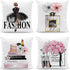 Set of 4 Pink Throw Pillow Covers 18x18 – Cute Decorative Pillow Covers with Pink Flower, Gold Perfume, Lipstick, Soft