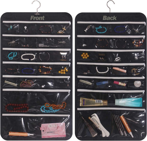 DIOMMELL Hanging Jewelry Organizer, 47 Pockets with Zipper for Earrings Necklace Bracelet Ring Accessory Storage Bag