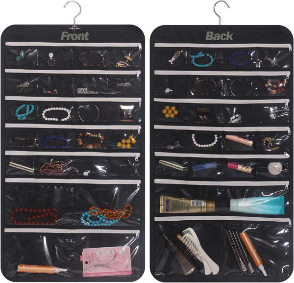 DIOMMELL Hanging Jewelry Organizer, 47 Pockets with Zipper for Earrings Necklace Bracelet Ring Accessory Storage Bag