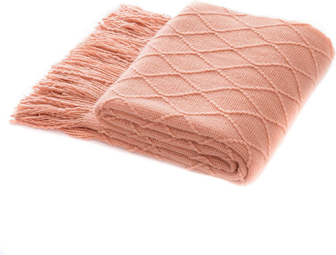 Homiest Cozy (50" 60", Decorative Knitted Throw Blanket with Fringe Soft & Tassel Blanket for Couch Sofa Bed x Coral)