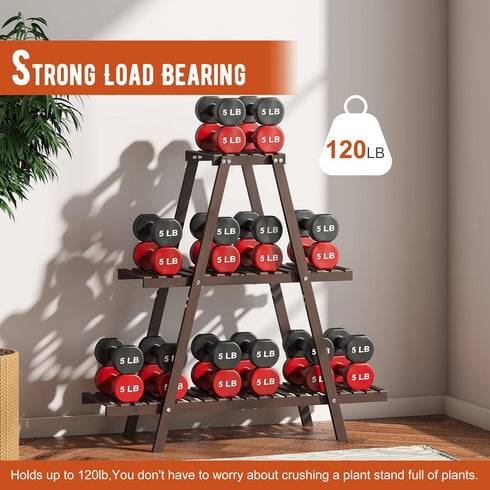 GHWIE 3 Plant Stand Indoor Plant Shelf Outdoor bamboo Plant Rack, Tiers Ladder Plant Holder Flower Stand for Living