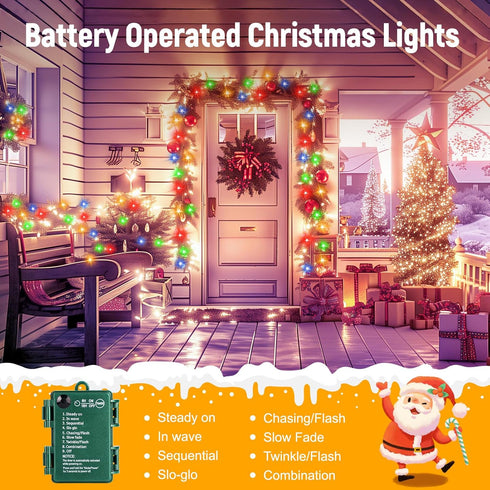 4 Pack 66FT 200 Timer,8 Brightown Christmas Lights Outdoor Battery Operated, Total LED Battery Powered Fairy Lights