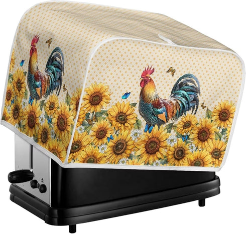 Sunflower Roosters Chickens Toaster Oven Covers, Quilted Polyester Fabric Dust-proof Cover for Small Appliances