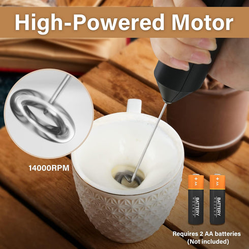 YSSOA Electric Milk Frother Handheld with Stainless Steel Stand Battery Operated Whisk Drink Mixer for Coffee, Latte