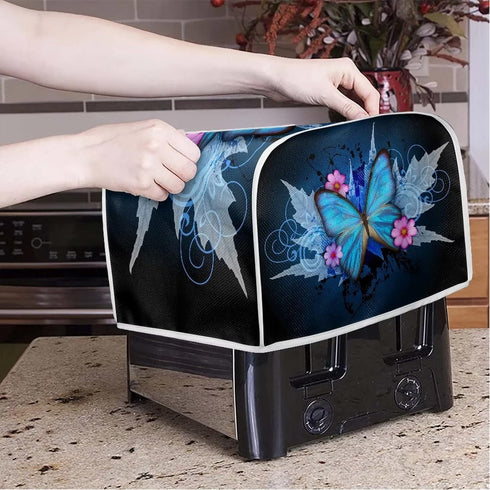 Xoenoiee Blue Butterfly Toaster Cover - 2 Slice Small Appliance Dust Cover with Top Handle, Washable