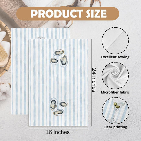 GWFSJYU Set 2, 16x24 Inch Martini Oyster Kitchen Towels of Coastal Oyster Dish Tea Towels for Kitchen, Preppy Blue