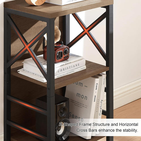 Small Bookcase, 3 Tier Industrial Short Bookshelf with Metal Frame, Rustic Brown Low Bookshelf for Small Spaces