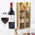 DIWNELEM 1 Pack Burlap Wine Gift Bags, Double Window Two Bottles Jute Bag for Wedding, Party Favors, Christmas