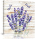 Canvas Wall Art for Living Room, Purple Floral Lavender Dragonfly, Rustic Modern Farmhouse Decor, Framed 16'' x 16''