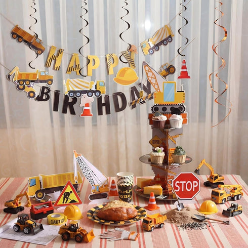 258 Set Pcs Construction Birthday Party Supplies Decoration Include Disposable Paper Plate Napkin Teacup Saucer Cupcake