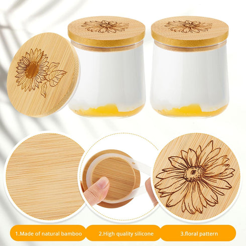 18 Set Gueevin Pieces Yogurt Jar Lids Bulk Bamboo Wooden Lids Compatible with Oui Yogurt Jars Round Reusable