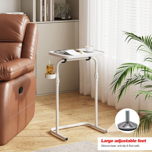 TB01BW091 TUTOTAK C Shaped End Table with Tiltable Surface, Adjustable Height Side Table, Slide Under Couch Table TV