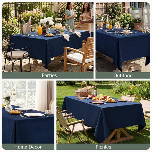Outdoor(60 84 inch,Navy Softalker Jacquard Rectangle Tablecloth - Geometric Line Damask Table Covers Waterproof Stain