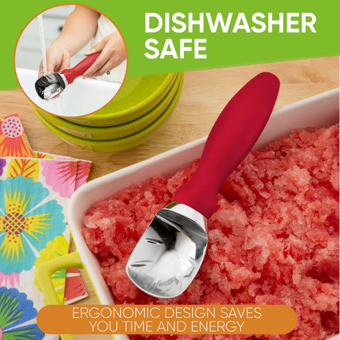 Frozen 2 Pack Spring Chef Red Heavy Duty Ice Cream Scoop with Non-Slip Handle, Professional Ice Cream Spoons