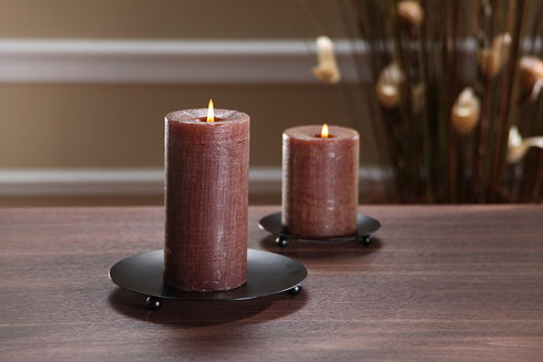 Hosley Set of 6 Black Iron Pillar Plates, 7 Inch Diameter for Weddings, Candle Gardens, Spa, Aromatherapy