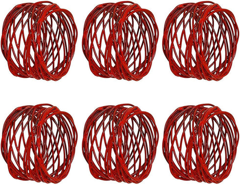 Handmade Round Red Mesh Napkin Rings - Set of 6 Holders for Dining Table Parties, Dia: 2 Inch