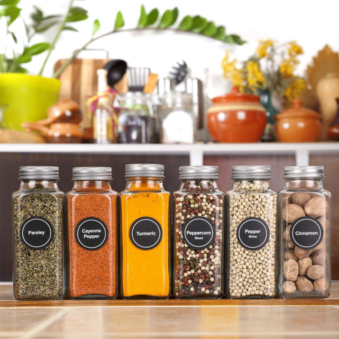 AOZITA 14 Pcs Glass Spice Jars with Labels, 8oz Empty Square Bottles, Shaker Lids, Airtight Caps