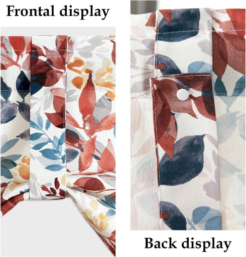 Leeva Colorful Leaves Printed Tie Up Window Valance, Chic Semi-Blackout Shade for Living Room, 52 x 18 Inch